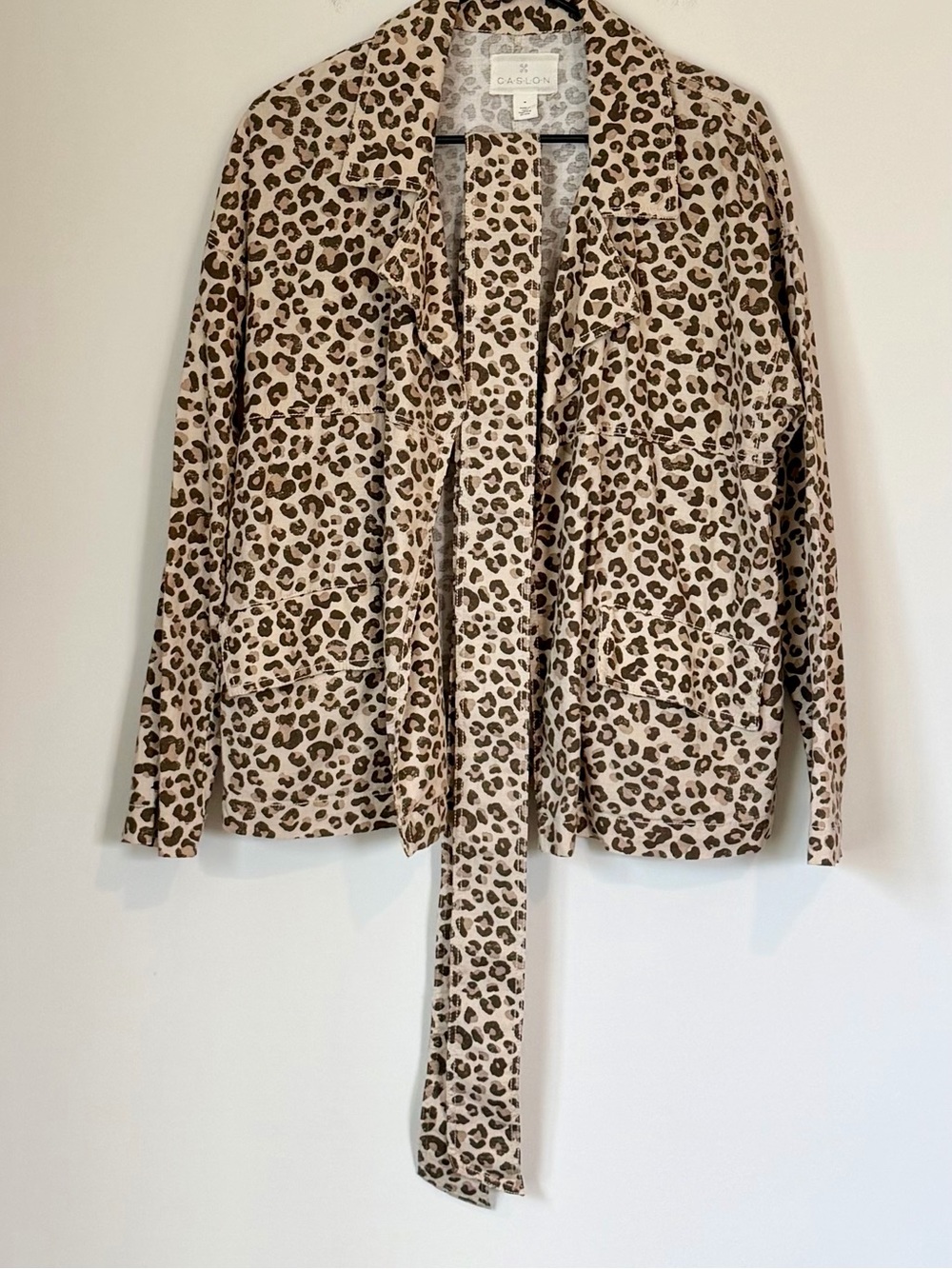 Caslon Leopard-Print Jacket with Waist Tie - Size: Medium